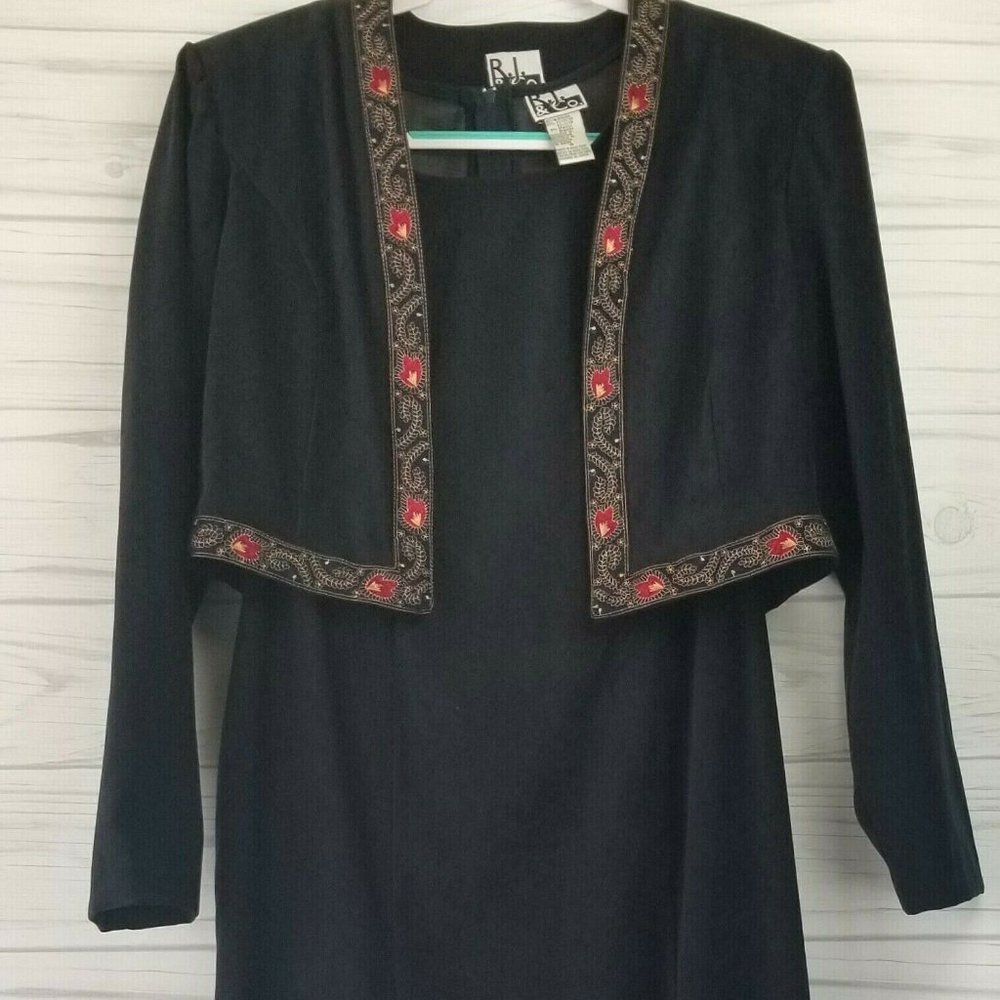 Vintage 80s RJ & Co Womens Black Midi Maxi Dress &